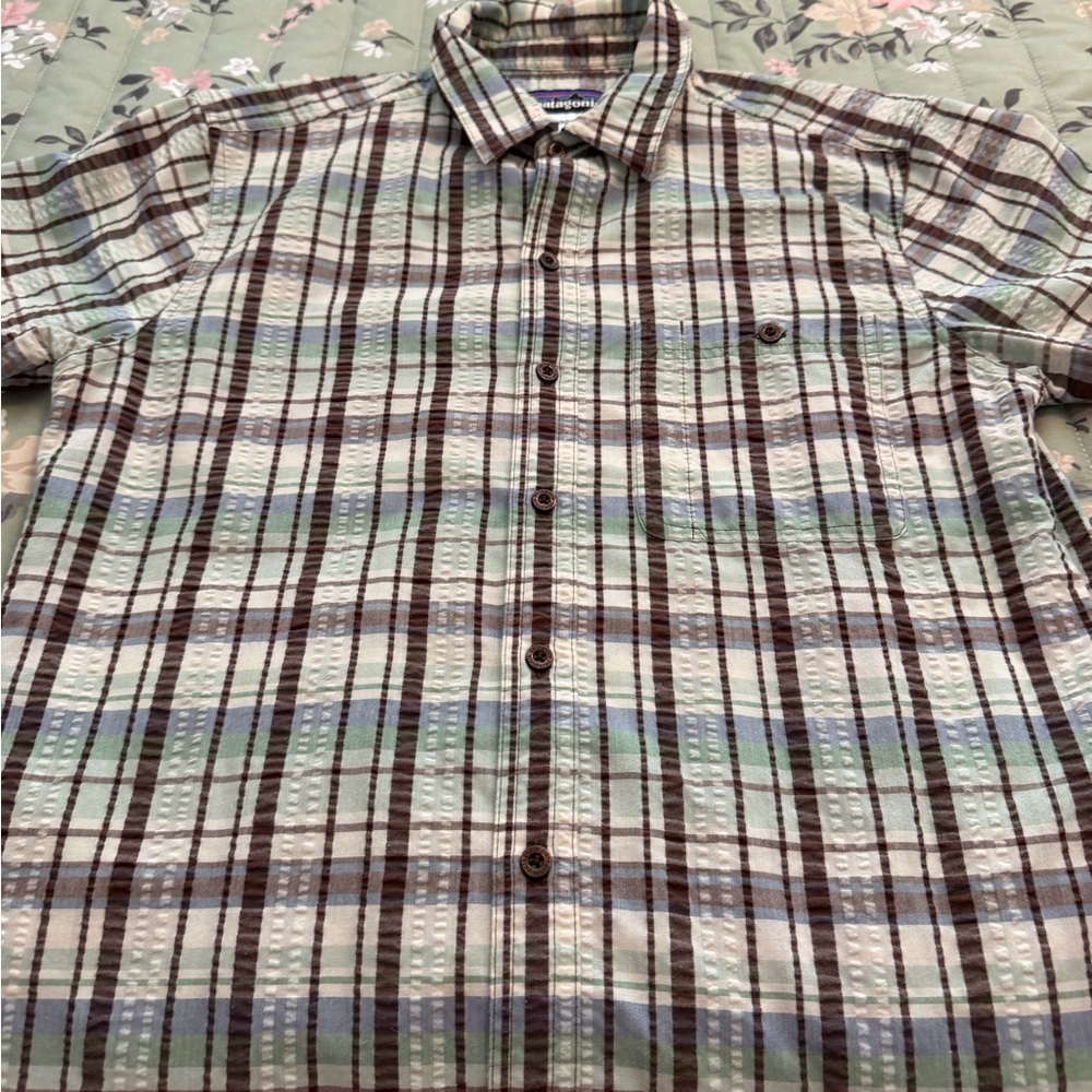 Patagonia Men's Casual Plaid Shirt - Green and Brown